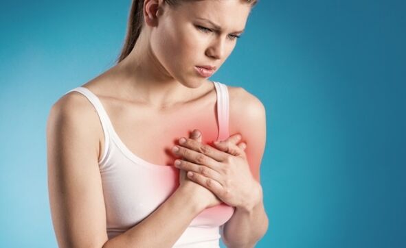 Painful pain in the heart area is one of the signs of thoracic osteochondrosis